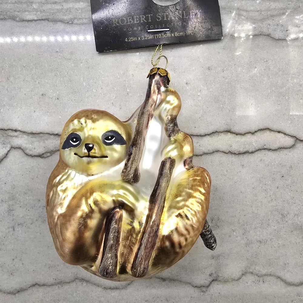 NWT Robert Stanley Sloth Glass Christmas Ornament 2023 Animal‎ Decor 4.25"